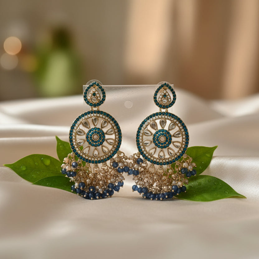 Aarohi Kundan Earrings (Royal blue)