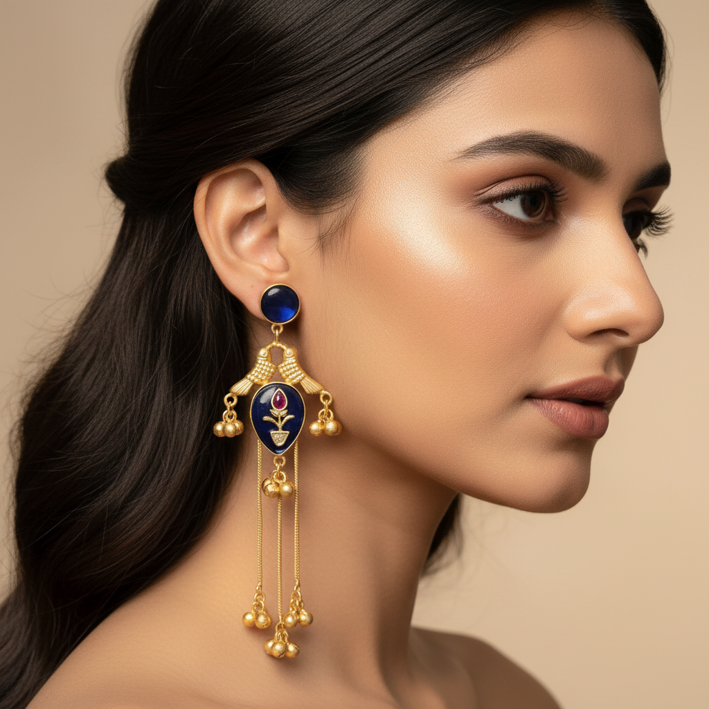 Gulnaar Kashmiri Earrings (Blue)