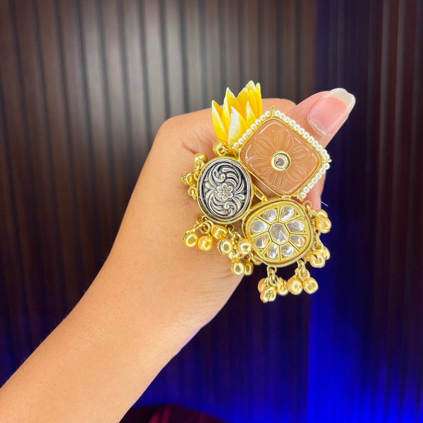 Naira Adjustable Kashmiri Ring (Peach)