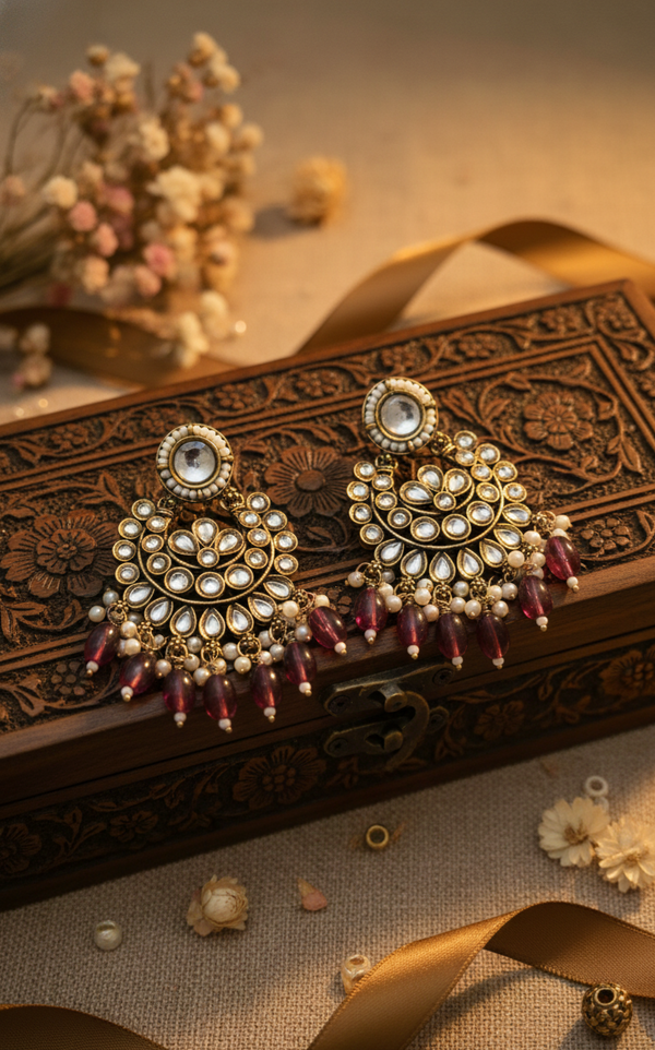 Diya Kundan Earrings (Pink)