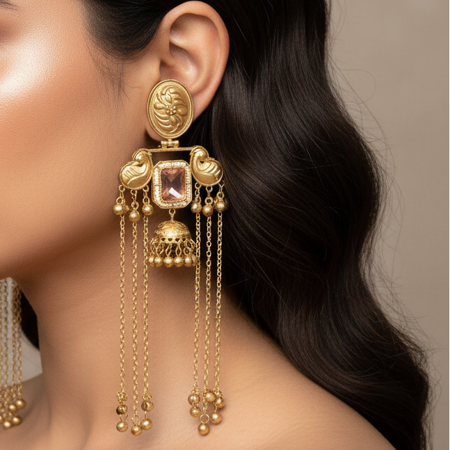 Mayur Kashmiri Earrings (Pink)