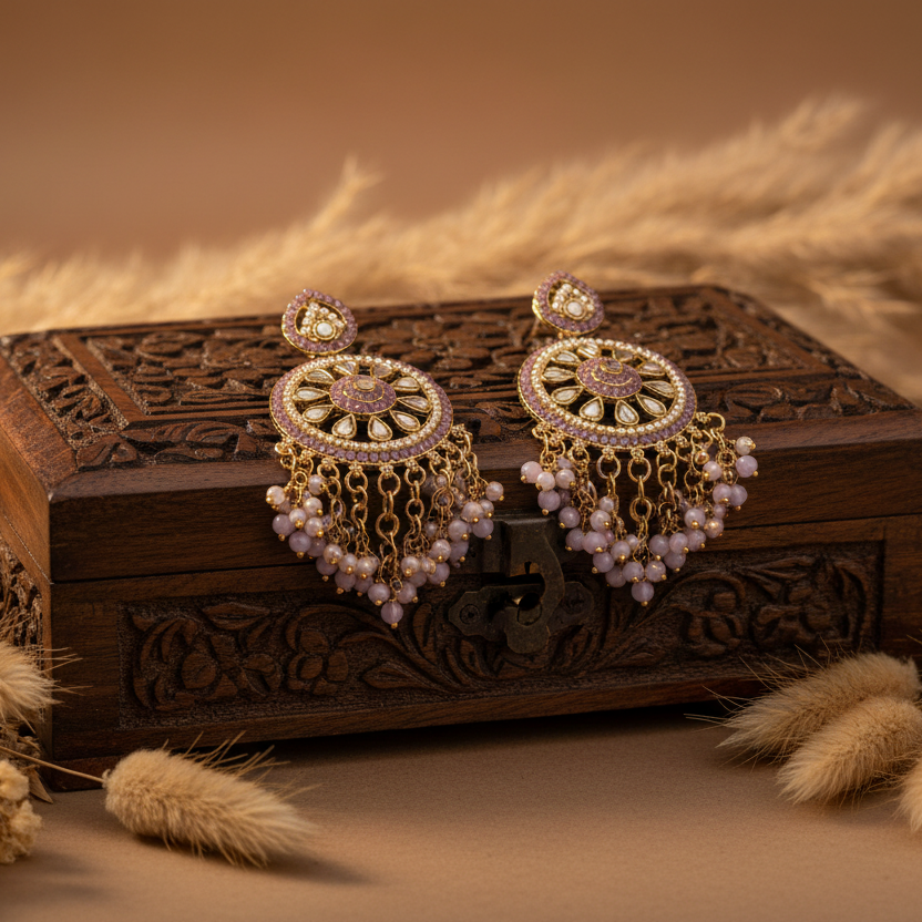 Aarohi Kundan Earrings (Pink)