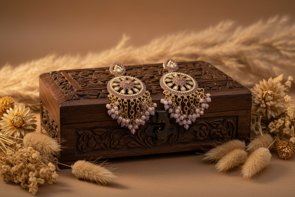 Aarohi Kundan Earrings (Pink)