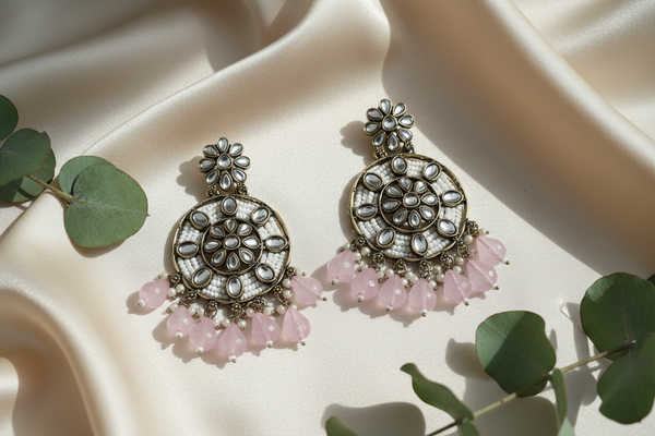 Siya Kundan Earrings (Light-pink)