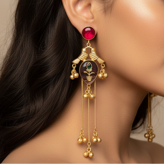 Gulnaar Kashmiri Earrings (Wine-Purple)