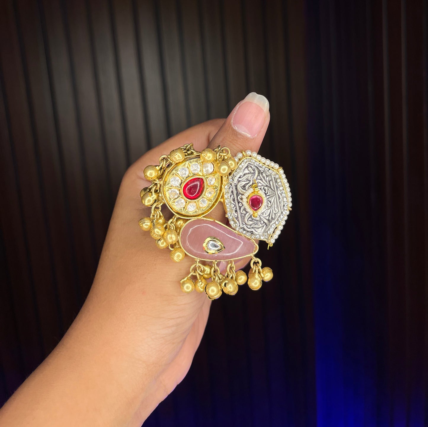 Zalak Adjustable Kashmiri Ring (Pink)