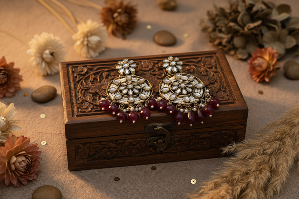 Siya Kundan Earrings (Wine)