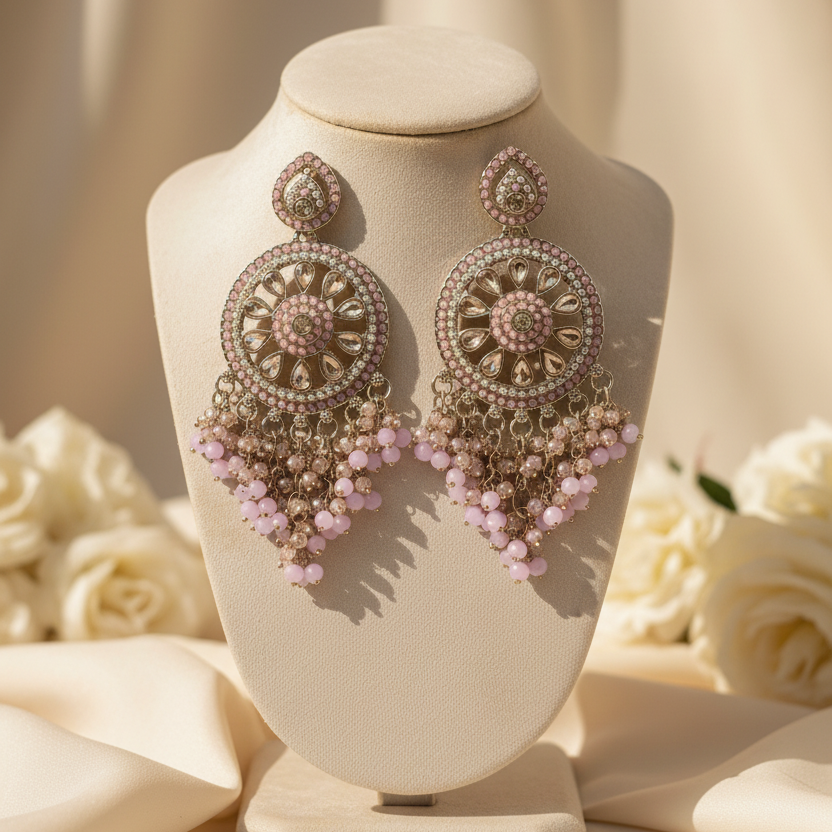 Aarohi Kundan Earrings (Light-Pink)