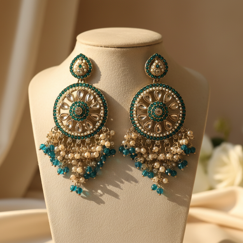 Aarohi Kundan Earrings (Blue)