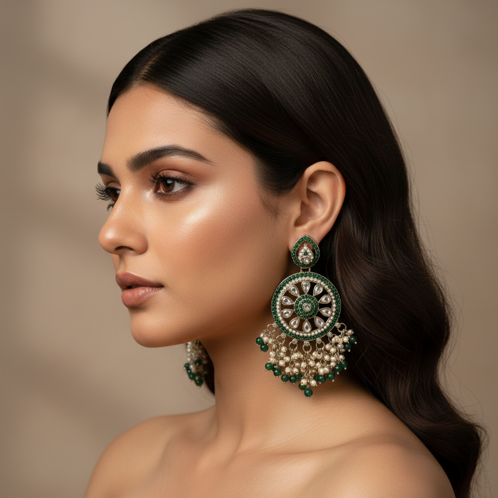 Aarohi Kundan Earrings (Green)