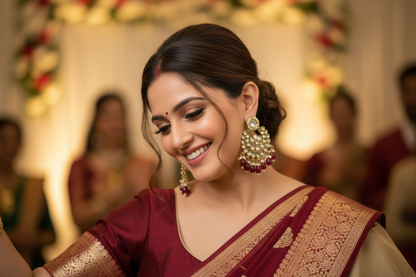 Diya Kundan Earrings (wine)