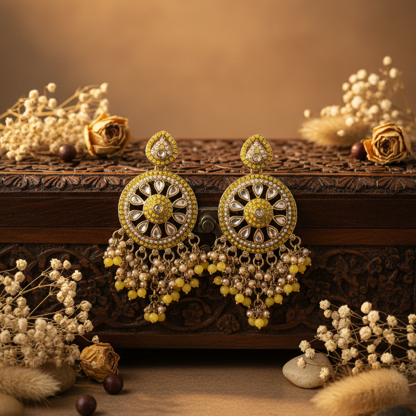 Aarohi Kundan Earrings (Yellow)