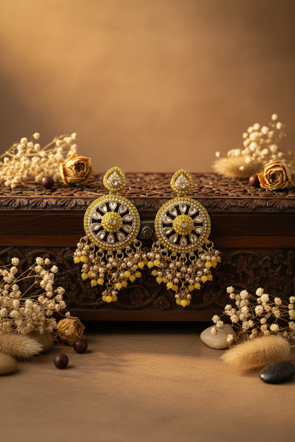 Aarohi Kundan Earrings (Yellow)