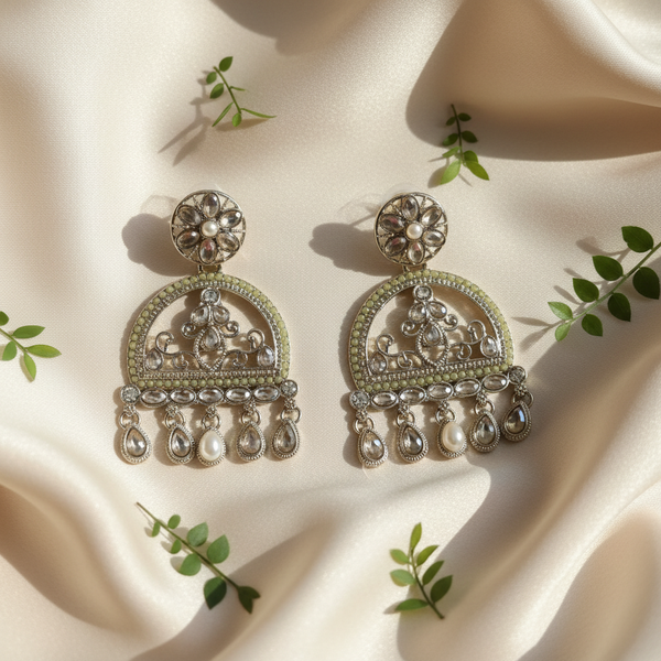 Mahi Kundan Earrings (Light-Green)