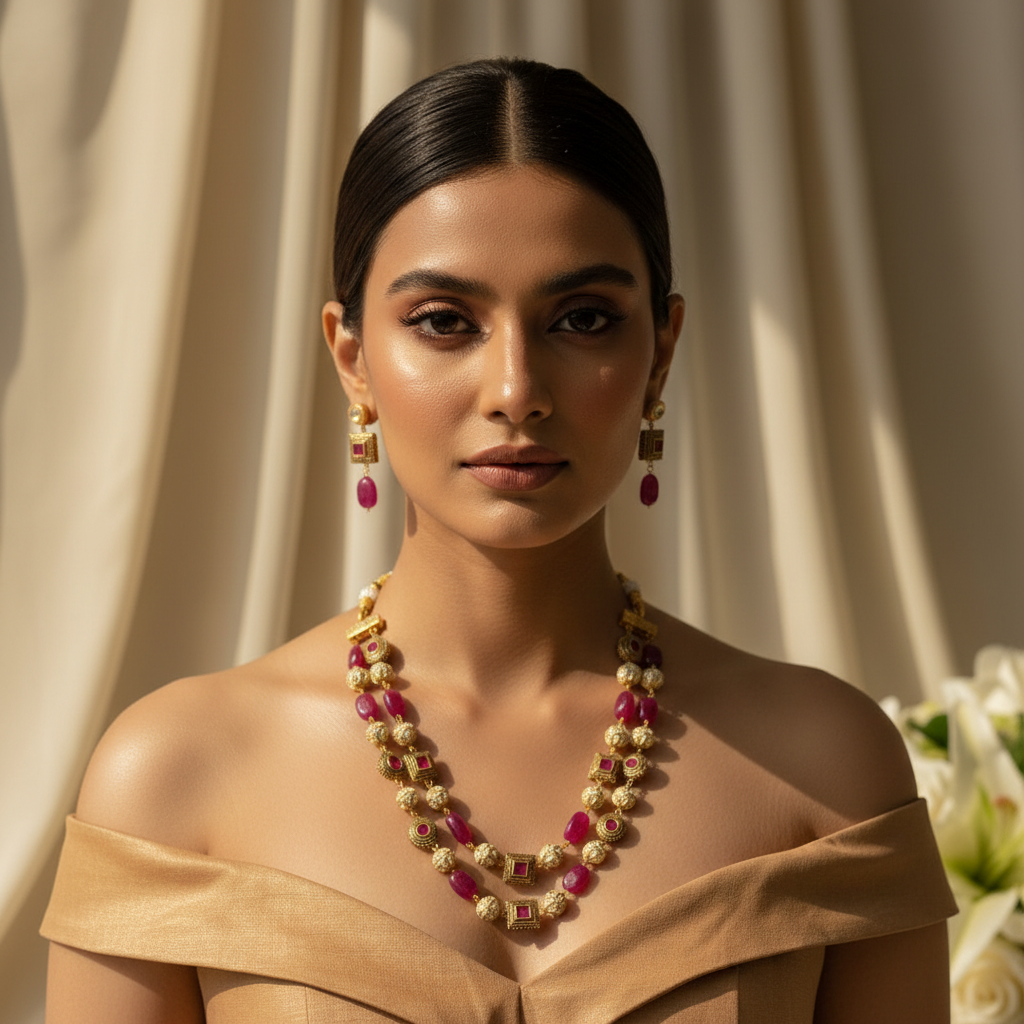 Two Tier Maharani Mala (Pink)