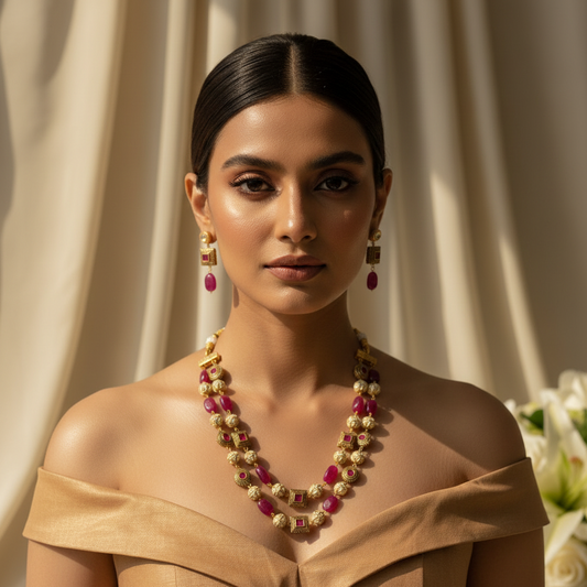 Two Tier Maharani Mala (Pink)