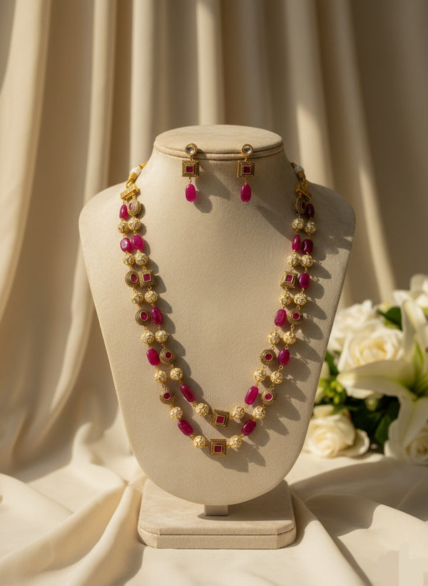 Two Tier Maharani Mala (Pink)
