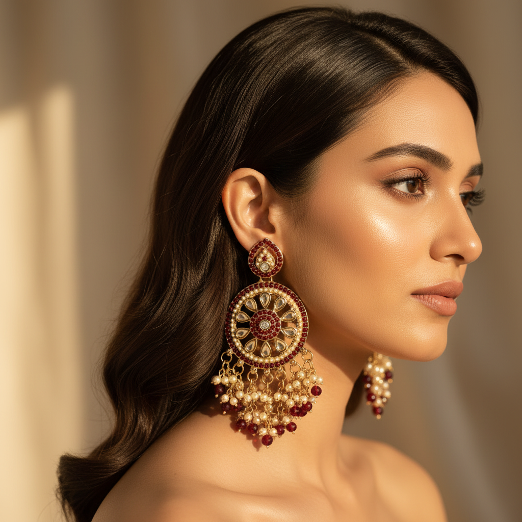 Aarohi Kundan Earrings (Wine)