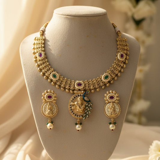 Govind Necklace (Green-Pink)