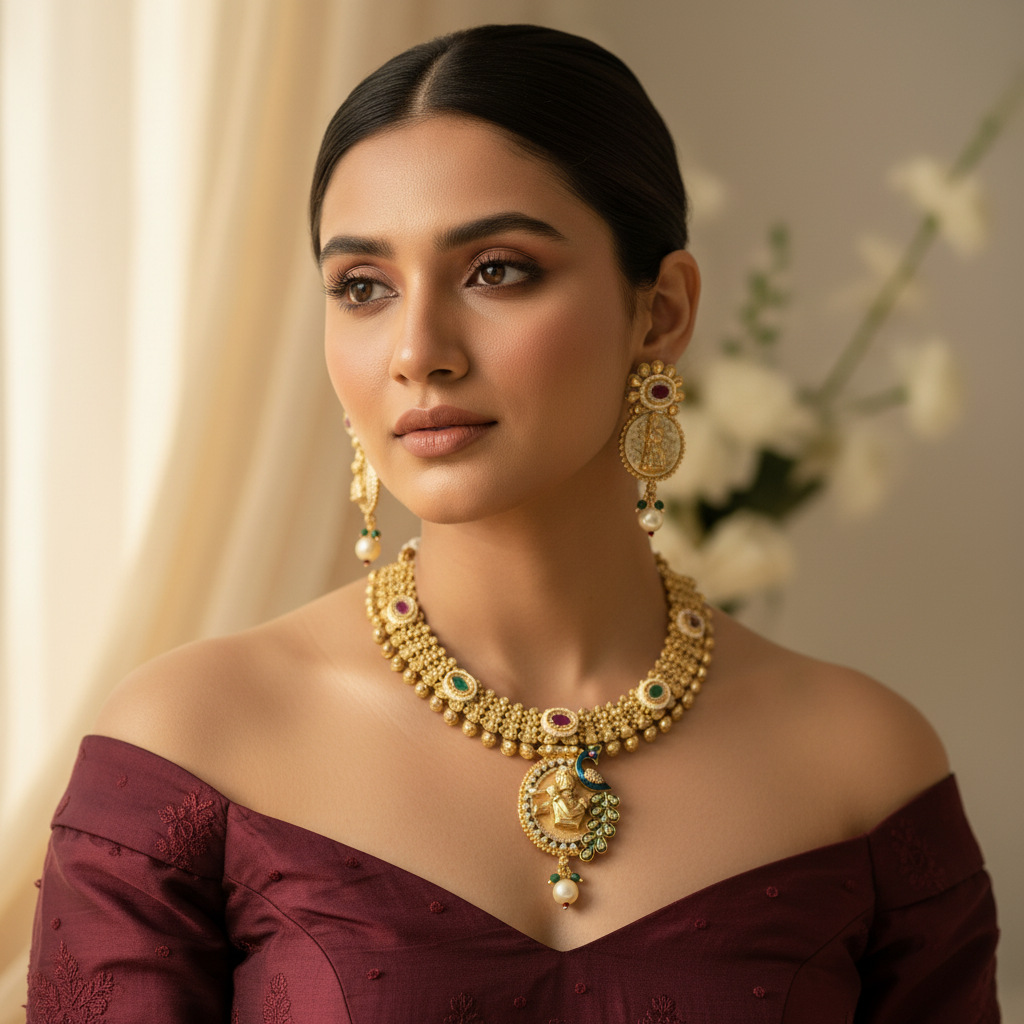 Govind Necklace (Green-Pink)