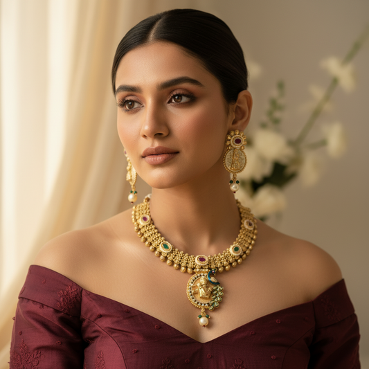 Govind Necklace (Green-Pink)