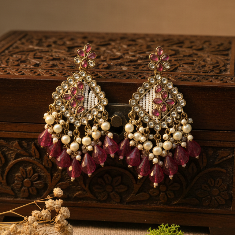 Ziya Kundan Earrings (Pink)