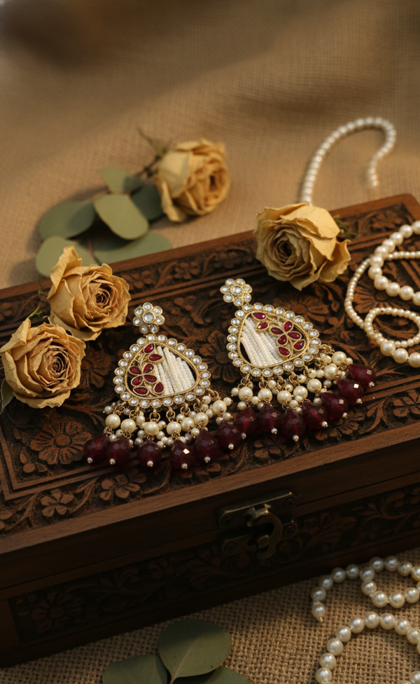 Noori Kundan Earrings (Wine)