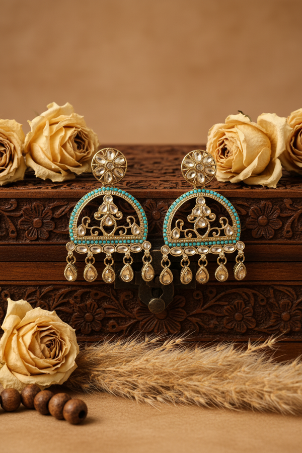 Mahi Kundan Earrings (Sea-blue)