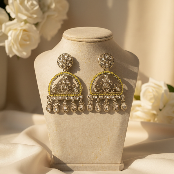 Mahi Kundan Earrings (Yellow)