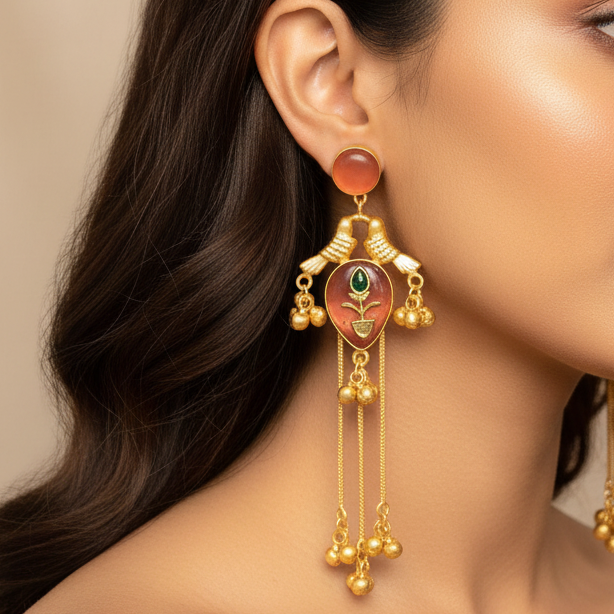Gulnaar Kashmiri Earrings (Peach)