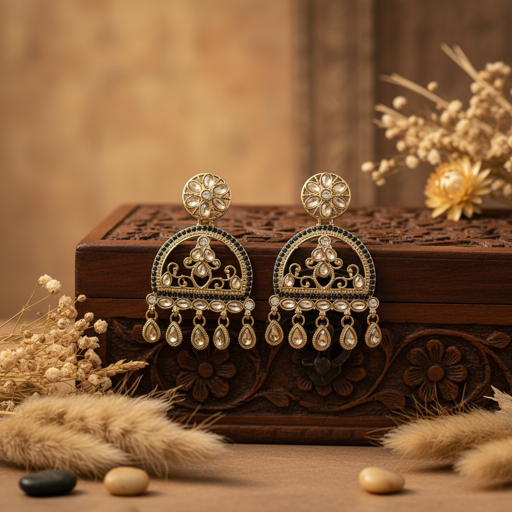 Mahi Kundan Earrings (Dark-blue)
