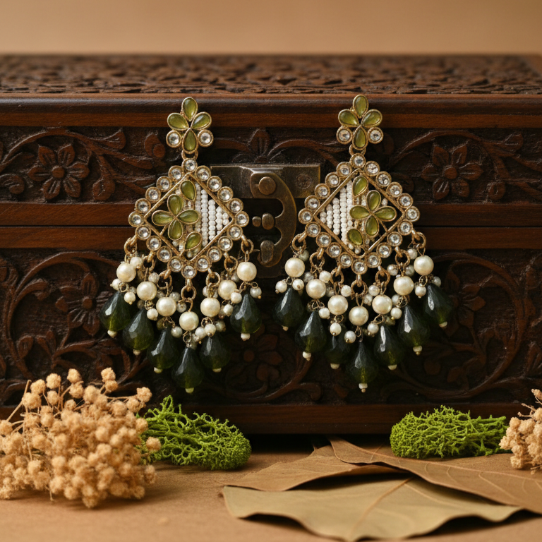 Ziya Kundan Earrings (Green)
