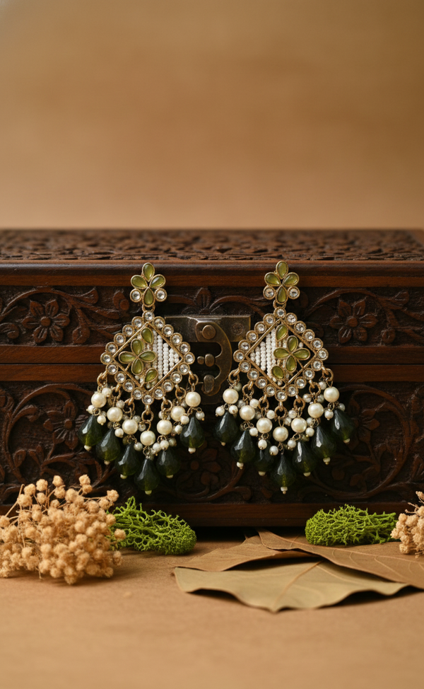 Ziya Kundan Earrings (Green)
