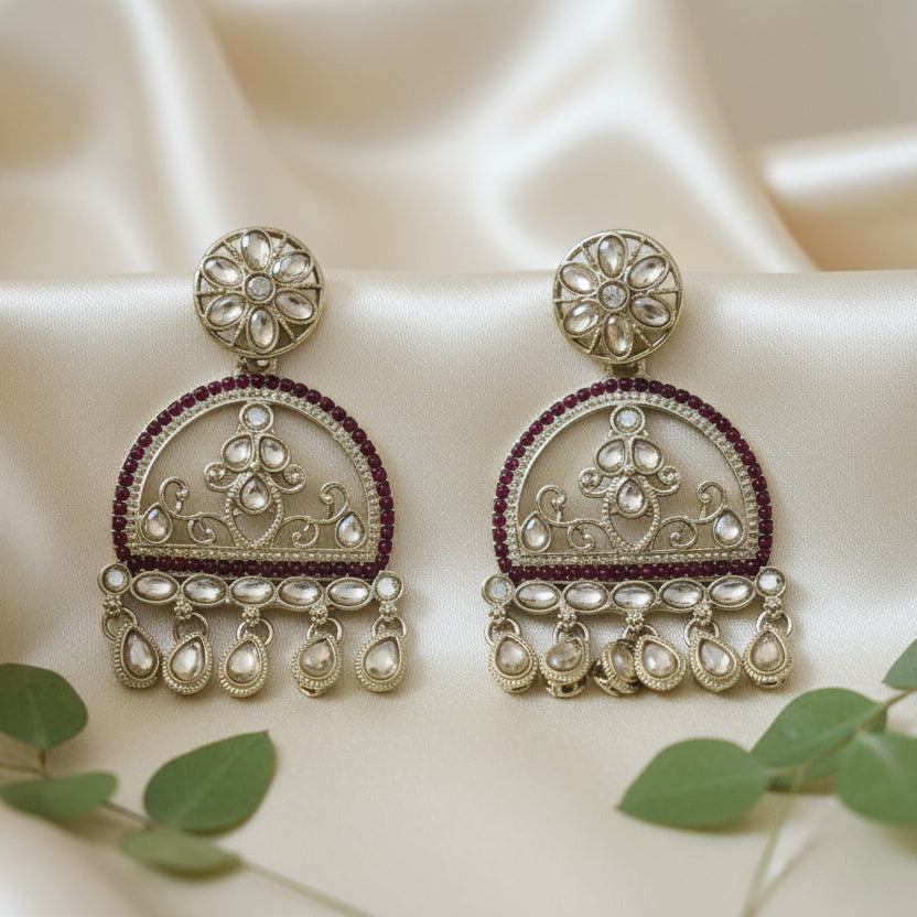 Mahi Kundan Earrings (Wine)