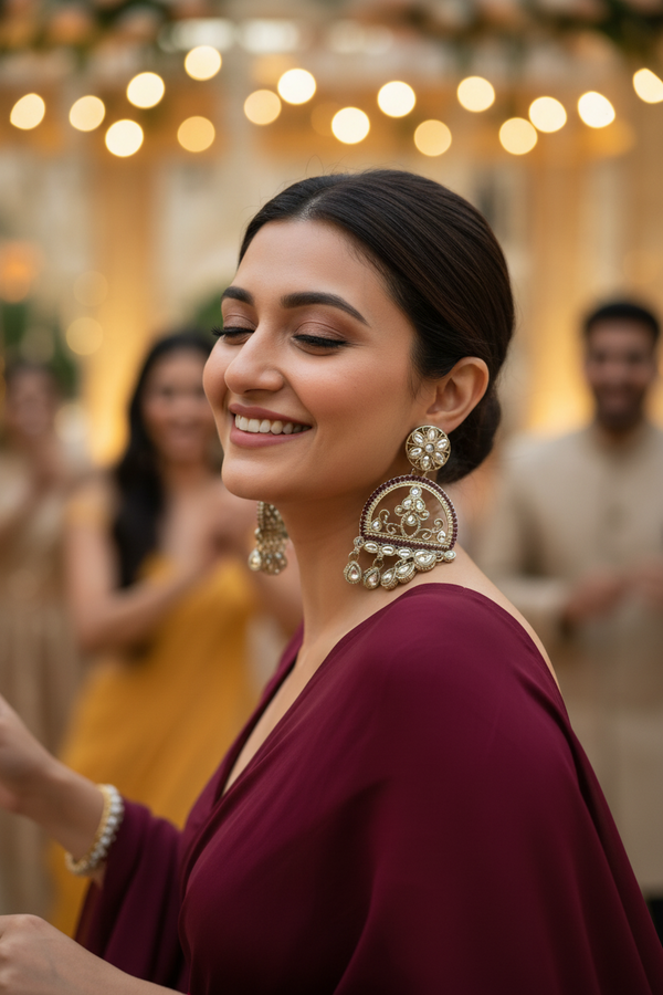 Mahi Kundan Earrings (Wine)