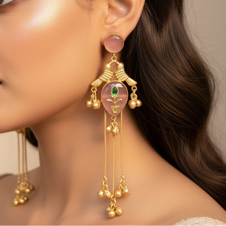 Gulnaar Kashmiri Earrings (Light-pink)