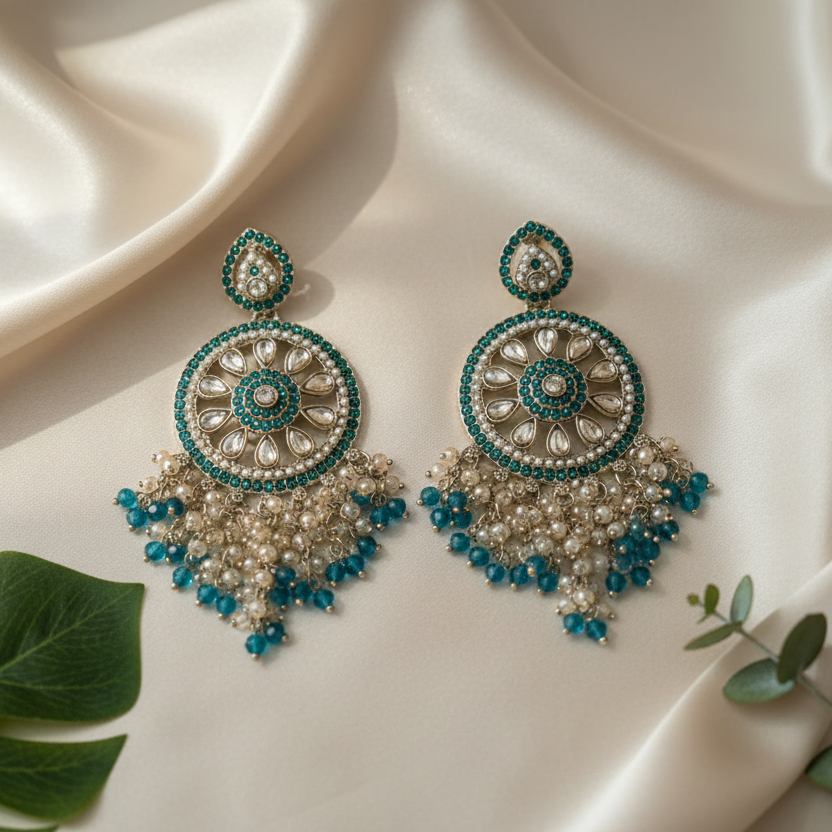 Aarohi Kundan Earrings (Blue)