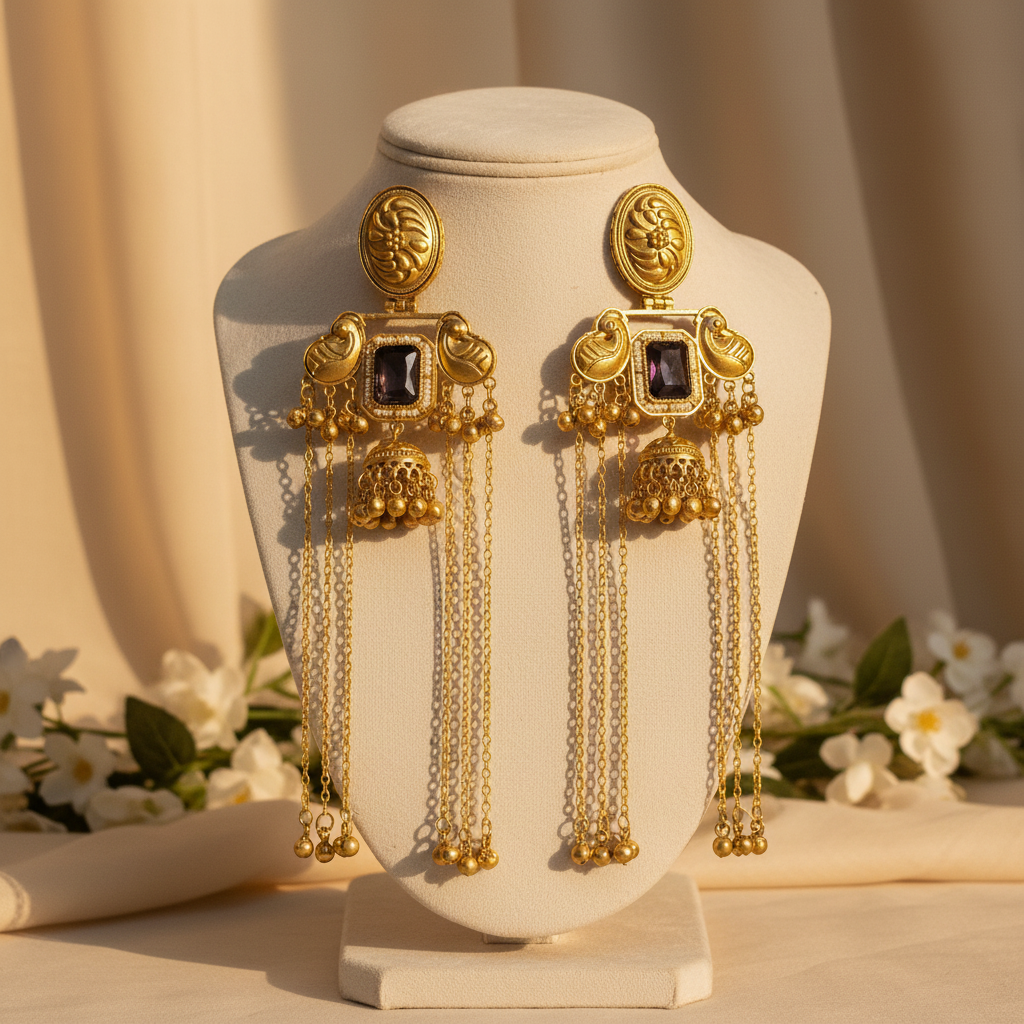 Mayur Kashmiri Earrings (Purple)