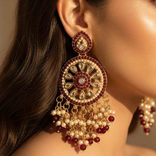Aarohi Kundan Earrings (Wine)