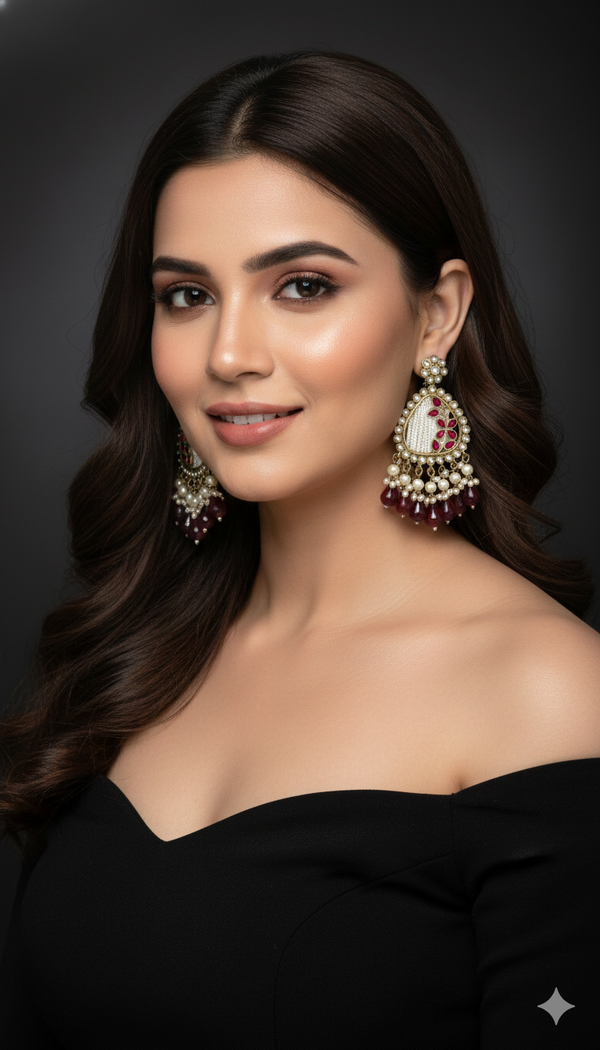 Noori Kundan Earrings (Wine)