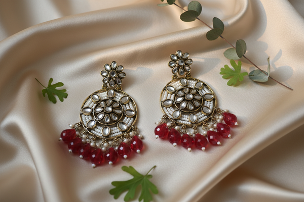 Siya Kundan Earrings (Red)