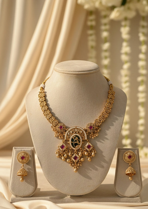 Shahi Necklace (Pink-Green)