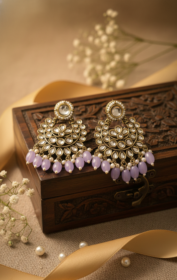 Diya Kundan Earrings (Purple)