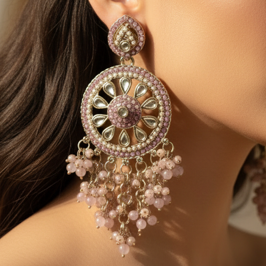 Aarohi Kundan Earrings (Pink)