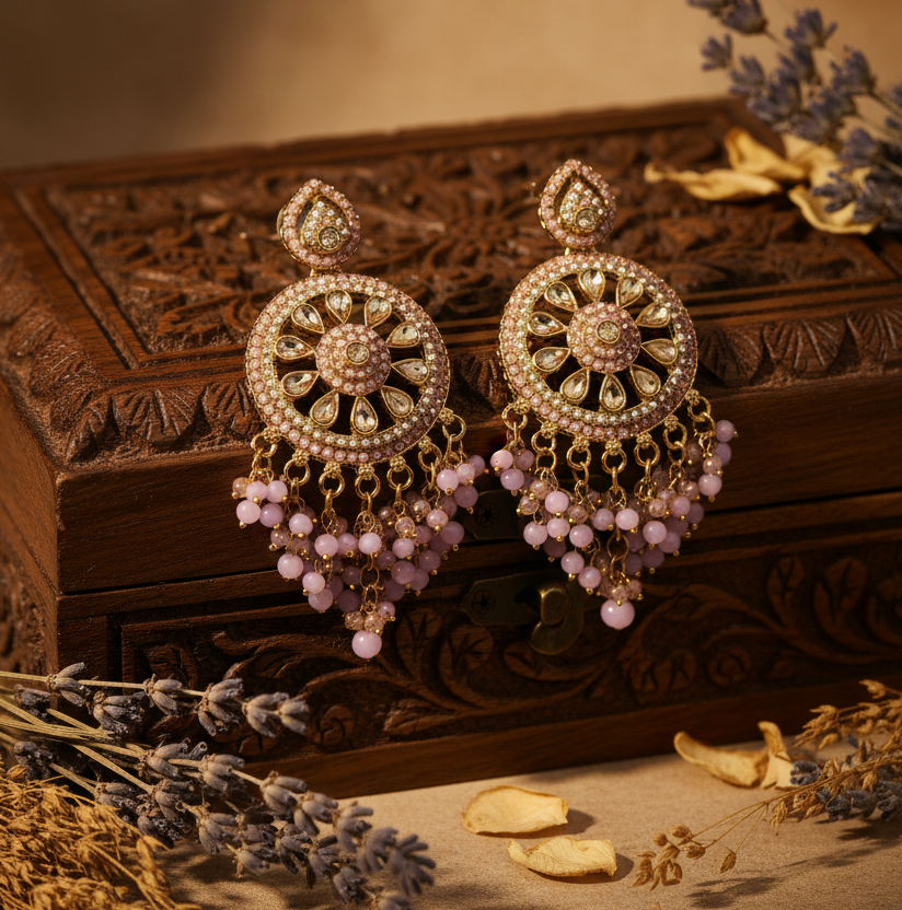 Aarohi Kundan Earrings (Light-Pink)
