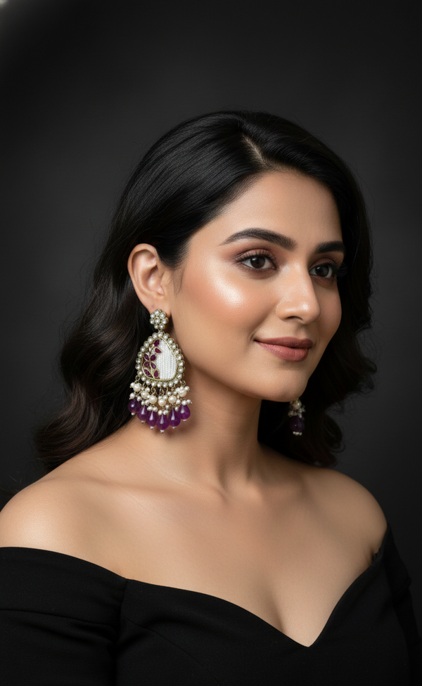 Noori Kundan Earrings (Purple)