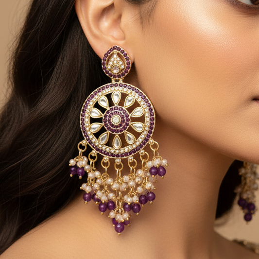 Aarohi Kundan Earrings (Purple)