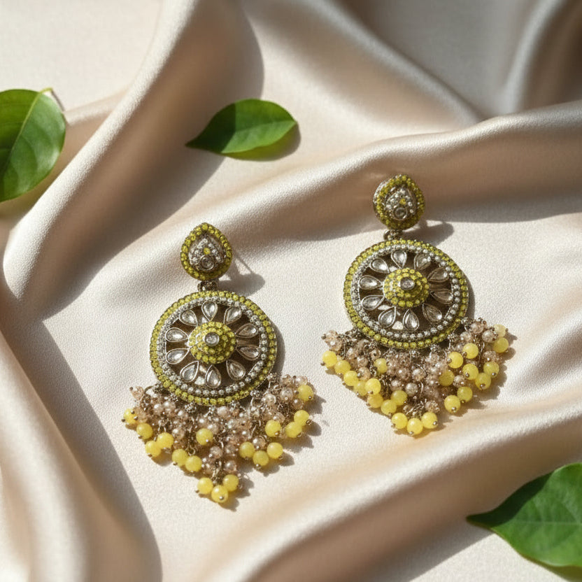 Aarohi Kundan Earrings (Yellow)