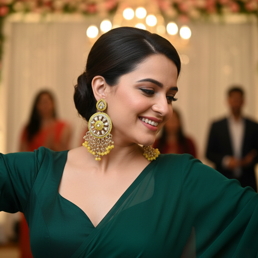 Aarohi Kundan Earrings (Yellow)