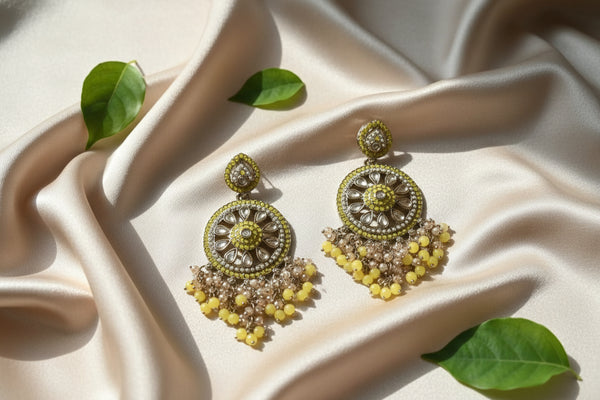 Aarohi Kundan Earrings (Yellow)